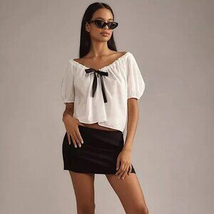 REFORMATION Kenna Puff Sleeve Loose Fit Top with Tie Neck